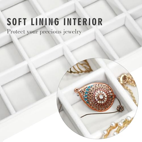 Siveit Velvet Jewelry Tray 48 Grid Jewelry Display Tray Organizer Box with Transparent Lid Rings Earrings Necklaces Pendants Display Box Suitable for Women and Girls (Ivory) - color: Ivory