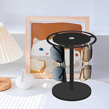Acrylic Sunglasses Holder Stand with 360 Rotating, Eyeglasses Display Rack Black Glass Tabletop Organizer - color: Black