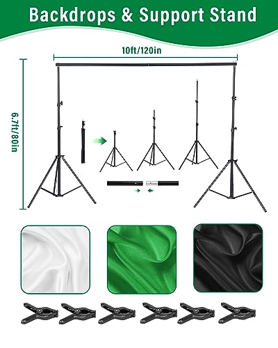Andoer Professional Softbox Photography Studio Lighting Kit with 3 Color Backdrops, 6.5*10ft Backdrop Stands, Photography Umbrellas for Product Photography Portrait Video Shooting and Live Streaming