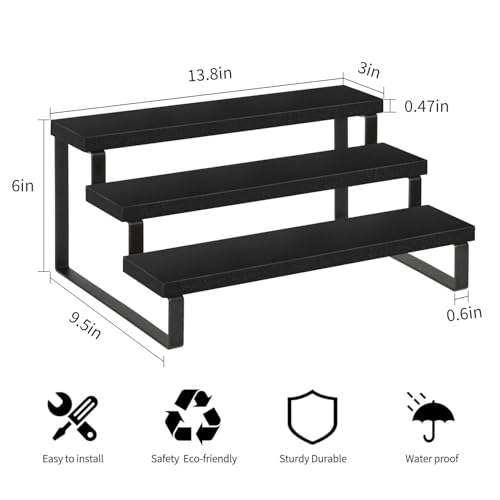 YINMIT Wooden Display Riser Stand, Tiered Perfume and Cologne Organizer Stand, 3 Tier Spice Rack Organizer, Rustic Display Shelf for Candles (3 Tier,Black) - color: 3 Tier,Black