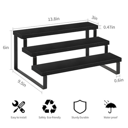 YINMIT Wooden Display Riser Stand, Tiered Perfume and Cologne Organizer Stand, 3 Tier Spice Rack Organizer, Rustic Display Shelf for Candles (3 Tier,Black) - color: 3 Tier,Black