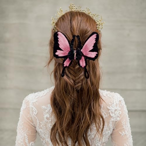 Hair Claw Clip - Butterfly Non-Slip Styling Accessories for Women and Girls | Hair Clip Material Craft Kit Perfect for Daily Wear, Sports, Work, Christmas, Parties, Photoshoots, Dating, Travel, and We - color: Pink