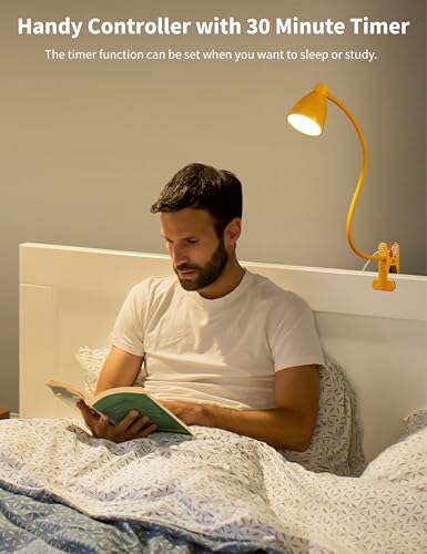 BOHON Clip on Light, 10W 38 LED Desk Lamp with Clamp, 5 Color 10 Brightness Auto Off Timer, Flexible Neck Clip Lamp, Desk Lights for Office Home Bed Bedside Reading, Bright Yellow - color: Bright Yellow
