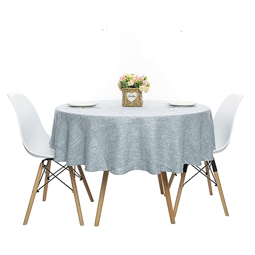 Rakila Linen Textured Round Tablecloth Solid Color Cotton Linen Heavy Duty Fabric Water Resistant Table Cover for Dining, Farmhouse, Kitchen, Tabletop Decoration (63inch, Light Blue) - color: Light Blue, size: 63" (Round)
