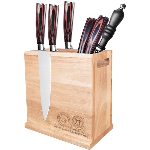 XYJ Magnetic Knife Block, Double Side Magnets, Natural Wood, Large Capacity Kitchen Storage for Knives and Utensils, Knife Holder Organizer Rack Tool without Knives - color: light wood color, size: 8.5*8.5 inch without board