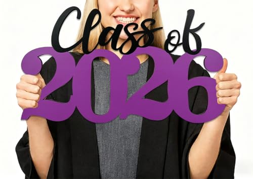 Graduation Decorations 2026 Purple Class of 2026 Wooden Sign Graduate Photo Props for College High School Graduation Party Supplies - color: Purple