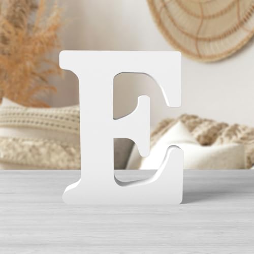 6 Inch White Wooden Letters Unfinished Wood Letters for Crafts Blank DIY Crafts for Adults Paintable Standing Letters for Wall Wedding Birthday Party Decoration (E) - color: White-E, size: 6 inch