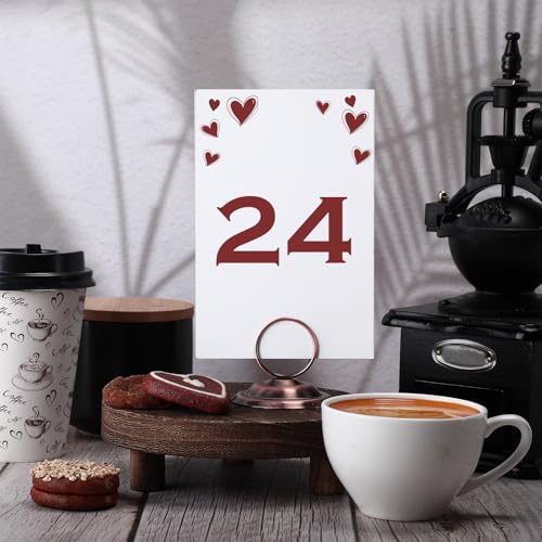 MotiMind 24 Pcs Table Number Holders-Metal Place Card Holders Table Number Stands Tabletop Sign Stands for Photos, Menu, Memo, Notes, Wedding, Restaurant, Banquet, Birthday(Antique Copper) - color: Antique Copper