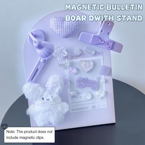 2 Pack Desk Magnetic Bulletin Board Metal Tabletop Memo Souvenir/Photos Display Board Magnet Display Stand for Home School Kitchen Office (2, Purple, ARC) - color: Purple, size: ARC