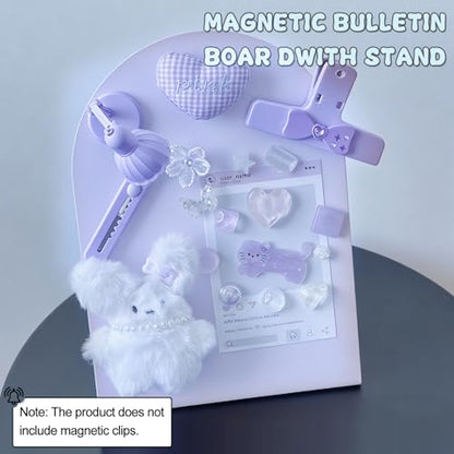 2 Pack Desk Magnetic Bulletin Board Metal Tabletop Memo Souvenir/Photos Display Board Magnet Display Stand for Home School Kitchen Office (2, Purple, ARC) - color: Purple, size: ARC