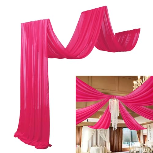 DUOBAO Elegant 20ft Hot Pink Chiffon Wedding Curtains - 6 Panels Sheer Drapes for Stage, Tent, and Photo Backdrops - color: Hot Pink, size: 60"W x 240"L (Pack of 6)