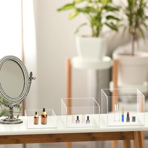 Bucherry 6 Pcs Acrylic Display Risers Acrylic Boxes Acrylic Display Nesting Cubes 5 Sided with Hollow Bottoms Display Stand Shelf for Cosmetics Food Collectibles Jewelry Figures Show (Clear) - color: Clear
