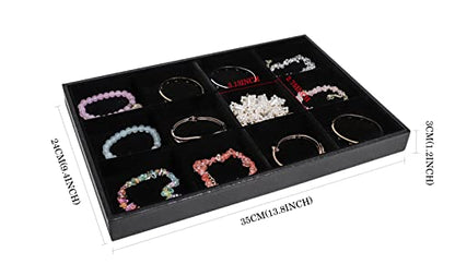 Wudygirl 12 Grid Jewelry Tray Display Stackable Storage Earring Brooch Velvet, Black (12 Grid Jewelry Tray) - color: Black 12 Grid, size: 1 Pcs