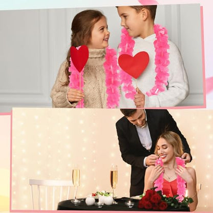 Sherr 24 Pcs LED Hot Pink Leis Light up Wedding Hawaiian Leis Flower Necklace with LED Lights Beach Tropical Carnival Party Wedding Supplies Luau for Masquerade - color: Hot Pink