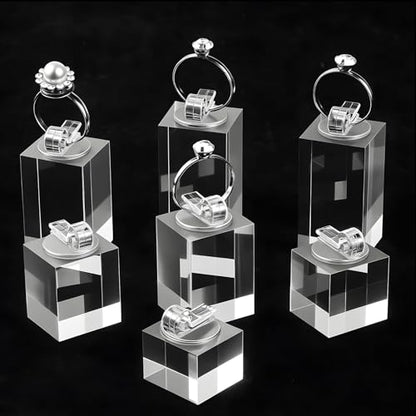 7 Pcs Clear Ring Holder, Crystal Acrylic Cube Ring Display Stand for Jewelry Showcase, Engagement Wedding Rings, Perfect for Store Countertop, Photography, and Gift Presentation - color: Cube