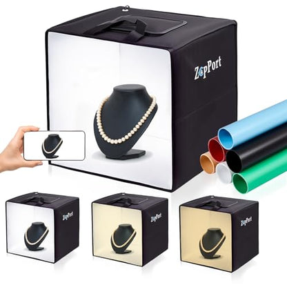 Photo Light Box Photography, 12"x12" Photo Studio Lightbox with 120 LED Lights & 6 Backdrops for Jewelry and Small Items Product Photography - size: 12"x12"
