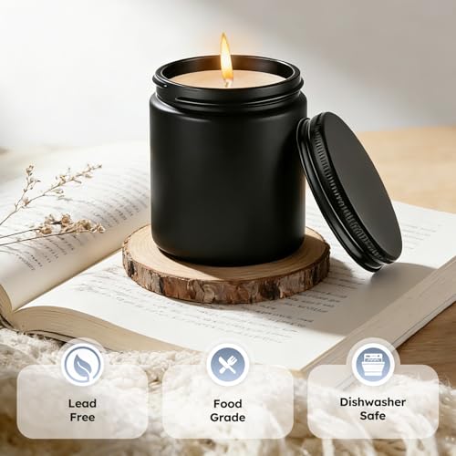 Tecohouse 8oz Black Glass Jars with Lids, 3 Pack Candle Jars with Blank Labels, 250g Wide Mouth | Lotion Container for Sample, Cream, Lotion, Honey, Powder, Jelly | Home & Beauty - color: Black-Black Lids