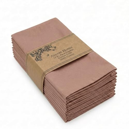 Accent Home 100% Cotton Napkins, Delicate Cloth Napkins for Dinners, Parties and Weddings，18 x 18 Inch Set of 12 - Blush - color: 07 - Blush - Twill, size: 18"x18" - Pack of 12