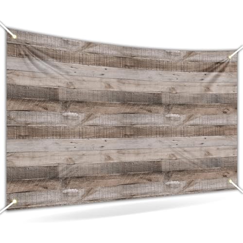 Rustic Wood Backdrop Party Banner Size 7x5 Ft Vintage Weathered Wooden Plank Design Durable Polyester Photo Booth Background for Photography, Party Decor, Wedding & Farmhouse Events