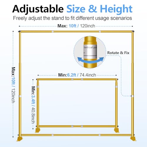 10 x 10FT Backdrop Banner Stand, Heavy Duty Adjustable Photo Background Support Frame Kit, Step and Repeat Stand for Photo Booth, Parties, Exhibition, Trade Show, Wedding - Gold - color: Gold, size: 10x10ft