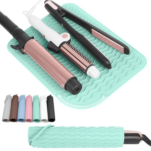 Larger Size Silicone Heat Resistant Mat for Curling Irons, Flat Irons, Hair Straightener and Other Hair Styling Tools, Portable Hot Tools Pad Cover for Travel Vanity Salon(12.0" x 9.0") - color: Mintgreen