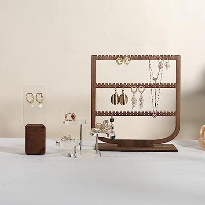 wooden hanging jewelry organizer, walnut jewelry display holder for selling, dangle necklace storage shelf, 3 tier earring display stands for selling【Jewelry shelf-3 tier】