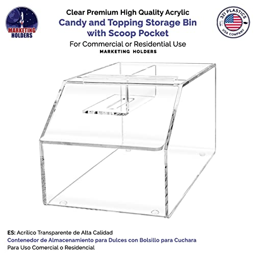 Marketing Holders Candy Bin Clear Acrylic 6" Dry Goods and Ice Cream Toppings Container with Scoop Slot and Hinged Lid Rounded Corners No Assembly - size: 6" Candy Bin
