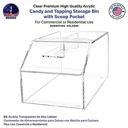 Marketing Holders Candy Bin Clear Acrylic 6" Dry Goods and Ice Cream Toppings Container with Scoop Slot and Hinged Lid Rounded Corners No Assembly - size: 6" Candy Bin
