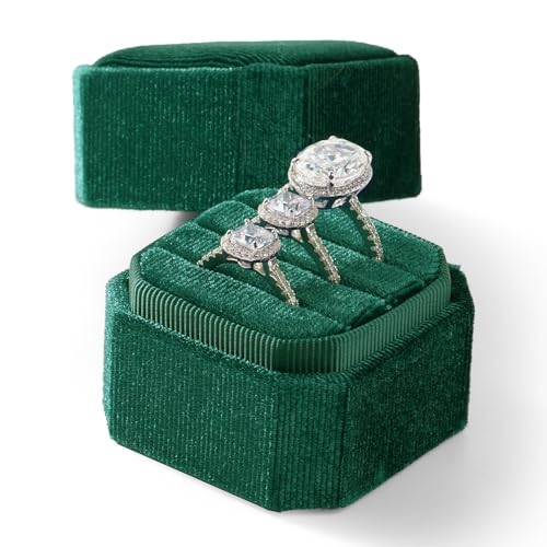 3 Slots Ring Box Velvet Ring Gift Box Wedding Day For Proposal, Engagement, Wedding, Mother's Day, Valentine's Day (Green) - color: Green