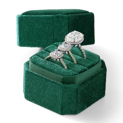 3 Slots Ring Box Velvet Ring Gift Box Wedding Day For Proposal, Engagement, Wedding, Mother's Day, Valentine's Day (Green) - color: Green