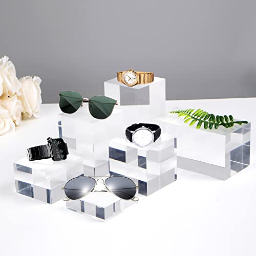 Clear Polished Acrylic Cube Photo Props, Edge Polished Display Blocks Display Base Display Riser, Solid Pedestal for Collectibles Figures Cosmetics, 3.1x3.1x1-2-3-4-5-6Inch