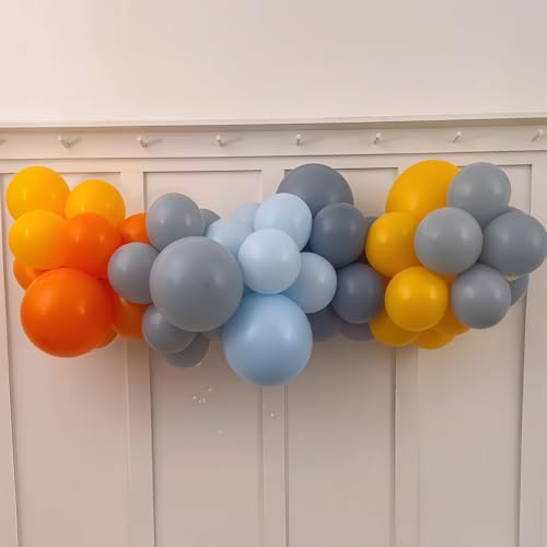 Construction Theme Balloons, 12 inch Orange Yellow Dusty Blue Latex Balloon for Construction Birthday Truck Excavator Theme Boys Transportation Party Supplies - color: Orange Yellow Grey