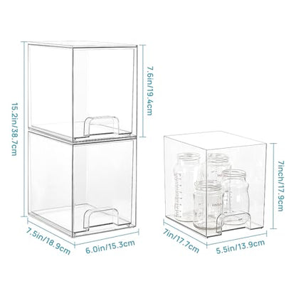 Vtopmart 7.6" H Clear Stackable Storage Drawers, 4 Pack Plastic Organizers Bins for Skincare, Cosmetics,Beauty Supplies,Ideal for Vanity, Bathroom,Kitchen Countertop,Cabinet Organization - style: 4pack High
