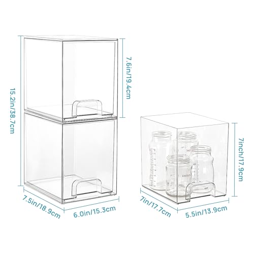 Vtopmart 7.6" H Clear Stackable Storage Drawers, 4 Pack Plastic Organizers Bins for Skincare, Cosmetics,Beauty Supplies,Ideal for Vanity, Bathroom,Kitchen Countertop,Cabinet Organization - style: 4pack High