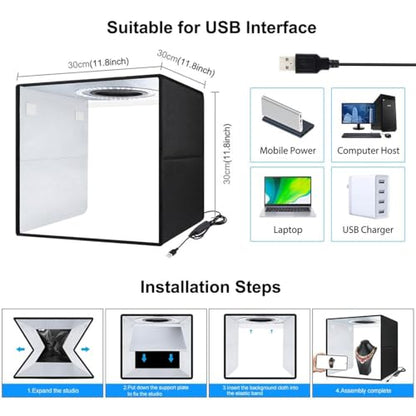 Light Box Photography, Photo Box 12" Folding Photo Box for Product Photography, Dimmable Ring Light(120 LEDs,CRI>95,3200-6000K),6 Backdrops-Photo Light Box for Product & Smartphone YouTube Videos - size: 12inch