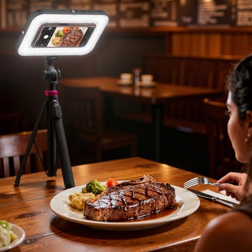 Tripod for iPhone with Light, Portable 15W Ring Light with Stand and Phone Holder for Video Recording, 6000mAh Magnetic Phone Tripod with Light 2500K-9000K for Food Hunt,Mukbang Video,Vlogging,CRI＞95