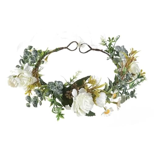 Colorful Rose Flower Crown Wreath Festival Wedding Flower Crown Photo Props Rose Green Leaf Floral Headpiece Hair Wreath Spring(Lavender) - color: Lavender