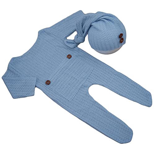 Zeroest Newborn Photography Props Boy Outfits Baby Photo Props Outfit Newborn Boy Photo Shoot Hat Set (Baby Blue) - color: Baby Blue