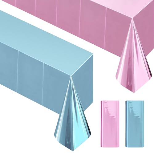 Just Shimmer 2pcs Baby Pink & Baby Blue Plastic Table Cloths for Parties 54 * 72inch Baby Shower Tablecloth Table Decoration Birthday Party Decor for Anniversary Party Supplies - color: Light Blue & Pink