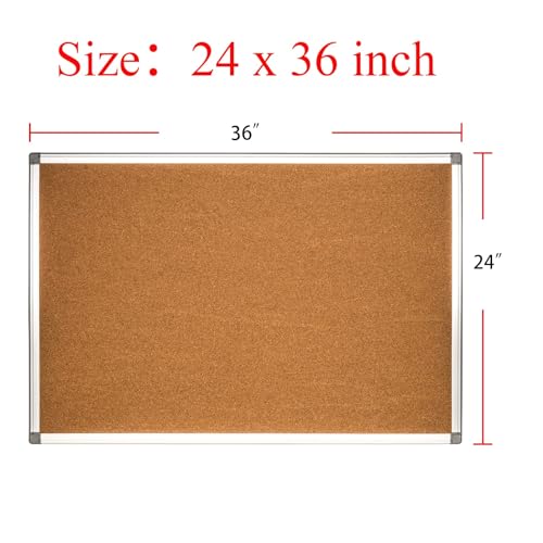 Cork Bulletin Board, Bulletin-Boards, Notes Board, Memo Board, 24x 36 inch, Silver Aluminum Frame - size: 24*36“