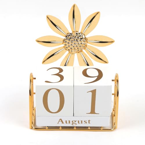 1 Set Wooden Block Calendar for Desk Wood Perpetual Calendar Daily Desktop Perpetual Calendar Month Date Display Blocks Sunflower Desk Accessories for Home Office Decor - color: Sunflower