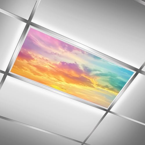 Fluorescent Light Covers for Classroom Ceiling Lights – 2x4ft Backlit Film for Fluorescent Fixtures, Reduce Glare and Eye Strain, Easy to Install – School, Office, Sensory -Clouds - color: Clouds（1）