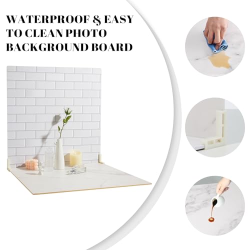 2 PCS Boards Photo Backdrop for Flat Lay, Food Photography Background 24x24 Inch, White Marble Subway Tile Tabletop Backdrop Board BEIYANG - color: Marble+Subway Tile