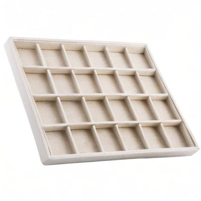 Oirlv Stackable Linen Jewelry Tray Adjustable 24 Grid Jewelry Storage Case for Drawer or Showcase - size: 24 Grids