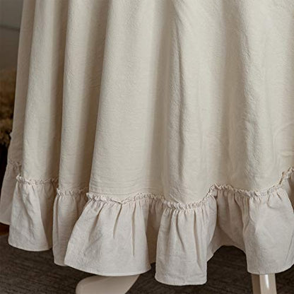 GLORY SEASON Retro Farmhouse Ruffle Round Tablecloth Cotton Flounces Trim Washable Table Cover White Tablecloths for Rectangle Table Baby Shower Kitchen Party Wedding Decor,70'' Round - size: 70" (Round)