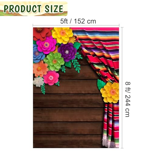 Peryiter 8x5ft Mexican Fiesta Backdrop for Party Mexican Theme Photography Backdrop Cinco De Mayo Decorations Flowers Wood Grain Photo Props for Background Decoration Baby Shower Party Supplies - color: Wood, size: 8x5ft