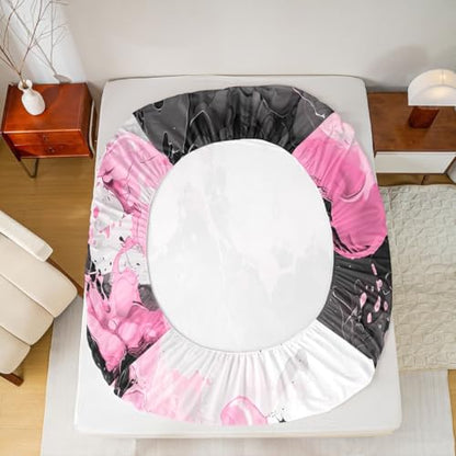 Abstract Art Fitted Sheet Light Pink Twin Bed Sheets | Ombre Marble Texture Ink Fluid Art Gradient Black Marbling Bed Set - color: Light Pink, size: Twin