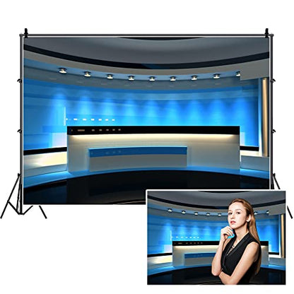 Leyiyi 12x8ft News Broadcast Hall Backdrop Reception Desk Modern Office Interior Program Record Front Table TV Show Photo Background Business Study Adults Portrait Studio Prop Vinyl Wallpaper - size: 12x8ft