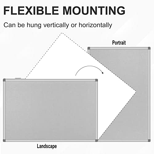 36x24-Inch Gray Felt Bulletin Board with Silver Aluminum Frame – Perfect for Home, Office, and Classroom - size: 24 x 36 inch