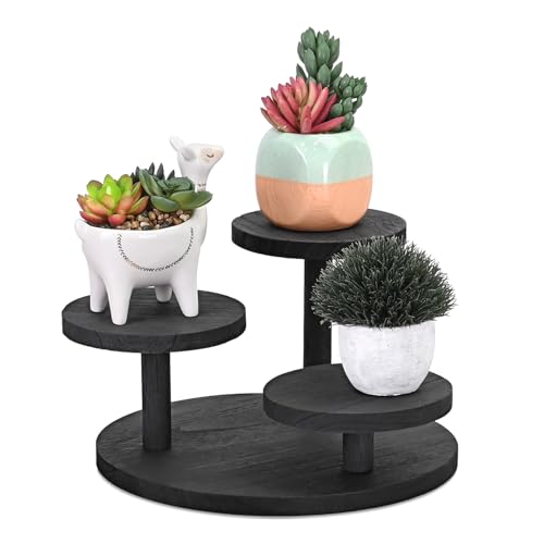 Ikee Design 3-Tier Wooden Display Riser for Jewelry, Wooden Jewelry and Figurine Display Risers, Wood Riser for Decor, Multilevel Stand for Action Figures and Home Decor, Black Color - color: Black, 3-Tier